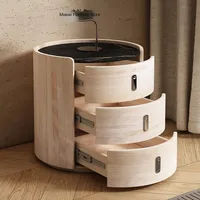 Meuble de chambre à coucher moderne haut de gamme 2025 en bois massif simple, nouvelle table de chevet en cuir de selle, armoire à trois tiroirs, Internet