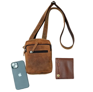 Premium Leather Mens <b>Sling</b> Bag Compact Crossbody Travel Bag Multi Pocket Adjustable <b>Shoulder</b> Strap Everyday Carry Bag - Product Image 4