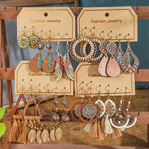 Fashion Dangle Earrings Wood Antique <b>Bronze</b> Plated Bohemia Tassel Women's Party Jewelry - Product Image 1