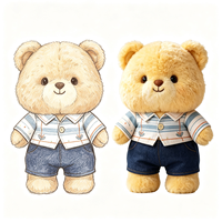 Adorable Ours en Peluche avec Chemise Rayée et Short, Doux et Moelleux, Compagnon pour Enfants, Cadeau, Décoration d'Intérieur