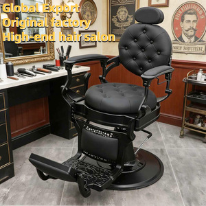 Chaise de barbier ergonomique en cuir de haute qualité, acier inoxydable, style rétro, mobilier de salon moderne de luxe pour salon de beauté, spa, salon de coiffure - Product Image 2