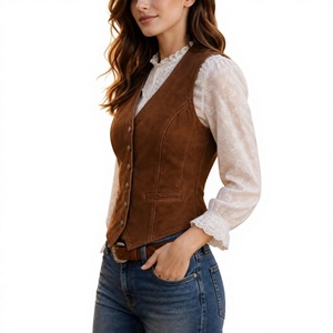 Gilet en cuir personnalisé pour femme, style ajusté, cuir véritable, fermeture boutonnée - Product Image 2
