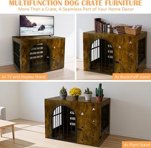 Cage pour animaux de compagnie en bois, petite et moyenne, mobilier pour chien, bois lourd, métal, maison pour chien, décoration de la maison, prévention des morsures, anti-évasion - Product Image 5