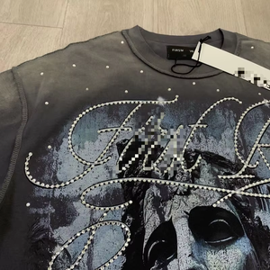 Nouveau T-shirt tendance style streetwear américain, respirant, à manches courtes, avec impression directe à l'encre blanche et motif losanges - Product Image 2
