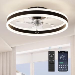 Ventiladores de Techo de Perfil Bajo con Luces, Ventilador de Techo Moderno de Montaje Empotrado de 19.7 Pulgadas, Ventiladores de Techo LED con Intensidad Regulable Continua en 3 Colores - Product Image 1