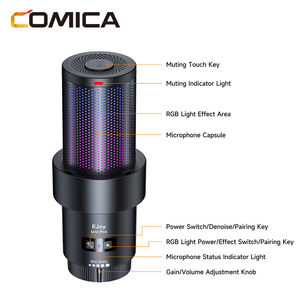 COMICA EJoy Uni Pro(D) RGB Cardioid Condenser Wireless <b>USB</b> Microphone <b>USB</b>-C 24-bit 48kHz Low Latency One-<b>key</b> Denoise 50h - Product Image 3