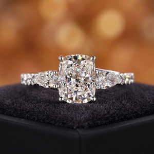 Unisex Cushion Cut Moissanite 925 Silver Gold Plated Cocktail <b>Ring</b> Three Stone Side Pave Prong Setting Third Party Certified - Product Image 1