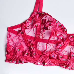 Dreiteiliges Heißes Erotisches Super Sexy Junges Mädchen Bustier Bling Pailletten Stickerei Transparentes Strumpfband Damen Dessous-Set Feste Spitze Größe - Product Image 3