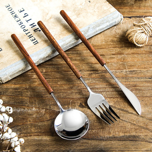 Rosewood Handle Stainless Steel Knife <b>Fork</b> <b>Spoon</b> <b>Set</b> For Western Dining Catering - Product Image 2