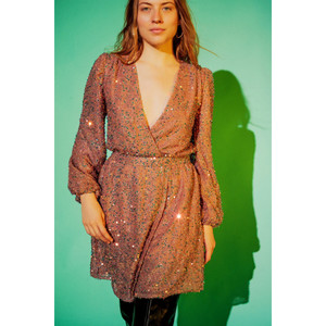 Sequin <b>Wrap</b> Mini Dress in Powder <b>Pink</b> - Product Image 1