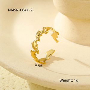 Bague ouverte en acier inoxydable plaqué or 18 carats, style poisson-delta, motif delfin, style océanique européen et américain, pour l'exportation - Product Image 5