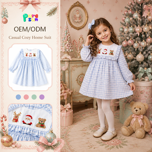 Puresun Fornitura Diretta di Fabbrica Abiti per Bambine in Cotone 100% Morbido con Ricamo Babbo <span class=keywords><strong>Natale</strong></span> e Stampa a Quadri Personalizzata - Product Image 1