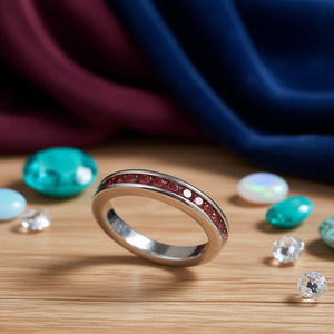 Anillo de Platino Eternity Talla 10 con Engaste de Circonitas Rojas en Canal, Totalmente Negro, Joyería Unisex para Uso Diario - Product Image 2