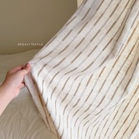 Tirai Linen Alami Gaya Jepang Ramah Lingkungan, Dapat Disesuaikan, Dilengkapi Tirai Musim Dingin, Motif Garis Campuran Warna Natural Bergaya Log untuk Ruang Tamu