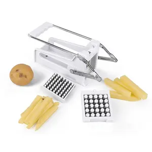 White plastic kitchen tools 2-blade vegetable chips slicer cut machine fries manual stainless steel potato french fry cutter