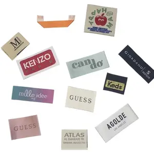 High Density Custom Brand Name Logo and Size End Folded Garment Textile Neck Woven Tags Labels for Clothing