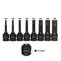 Juego de Llaves de Impacto Torx de 1/2 Pulgada, Acero al Cromo-Molibdeno, T60-T100, Longitud Extendida, 1 Pieza, Puntas Torx de Impacto