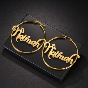 Wholesale <b>Custom</b> Stainless Steel 18K Gold Plated <b>Name</b> <b>Necklace</b> Bracelet Earring 3IN1 Hoop Set Personalized Birthday Gift - Product Image 6