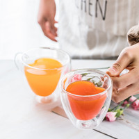 Taza de cristal con forma de corazón, tazas de cristal de doble pared con forma de corazón, venta al por mayor