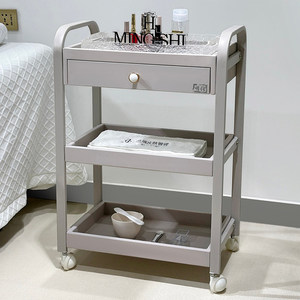<b>White</b> Salon Trolley Rolling Cart with <b>Drawer</b> and 3 Tier <b>Storage</b> for Beauty Spa Hair Studio - Product Image 2