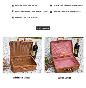 Valigia Vintage in Plastica Effetto Rattan Intrecciato, Scatola Regalo per Bomboniere, Cesto Portatile per Picnic, Organizzatore per Regali di Nozze, Vendita all'Ingrosso - Product Image 6