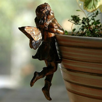 Mini Fée Jardin 4PCS Miniature Fées Planteur Pot Huggers Résine Vintage Bronze Ange Statue Angle Volant Fée Figurines