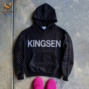 Sudadera con Capucha Personalizada con Logotipo, de Algodón Grueso, con Pedrería, Estilo Vintage Lavado, Diseño de Moda Urbana - Product Image 1