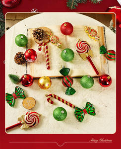 Adornos para árboles de Navidad de 35 piezas, adornos de bolas de oro verde rojo galvanizado, bastón de caramelo brillante, juego en caja de 30cm para uso doméstico - Product Image 5