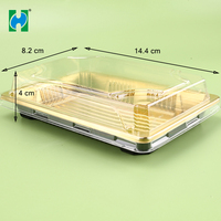 Boîte à sushi en stock, boîte en plastique jetable avec revêtement doré pour emballage alimentaire à emporter, idéale pour les fruits, les snacks, le pain et les pâtisseries.