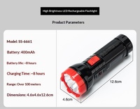 Lampe torche LED rechargeable en ABS avec réglage de la luminosité à deux niveaux, étanche, faisceau puissant pour les situations d'urgence, la maison et l'hôtel