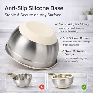 Tazón de Acero Inoxidable al por Mayor con Tapa de Vidrio, Base de Silicona Color Crema Personalizada, Tazón <span class=keywords><strong>para</strong></span> Mezclar, Fábrica OEM - Product Image 2