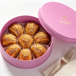 Eco-friendly Custom Round <strong>Tin</strong> Box for Dessert Luxury Food Grade Metal Cookie <strong>Sweets</strong> Packaging Gift <strong>Tin</strong> Box with Lid - Product Image 3