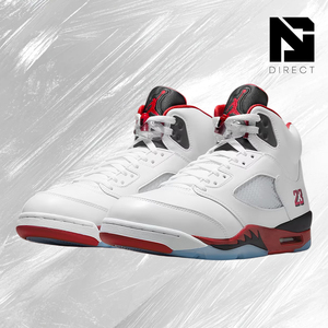 Chaussures de basket-ball Air Jordan 5 Retro 'Fire Red' 2025, blanches, rouges, noires, à tige haute, à lacets, en cuir véritable, baskets de sport pour hommes - Product Image 2