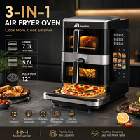 Anbolife Nueva Freidora de Aire Eléctrica de 3 Capas con Funciones para Hornear Pizza, 7L + 5L + 12 Pulgadas, Cesta Doble, Pantalla LCD, Pantalla Táctil Plegable, OEM