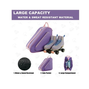 Sac à patins triangulaire rose, violet et turquoise avec bandoulière, sac à dos de rangement pour équipement de patinage sur glace - Product Image 2