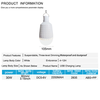 Ampoule LED à charge USB, télécommande tactile, intensité variable, lumière du jour 6000K, pour jardin, urgence, panne de courant, camping extérieur, marché nocturne