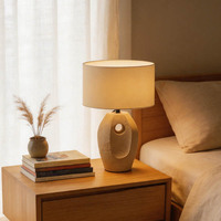 Lampe de table AC moderne en pierre naturelle, base sculpturale creuse, abat-jour en tissu, lampe de chevet décorative pour chambre, hôtel, villa