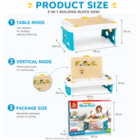 Table de construction 3-en-1 pour enfants avec 300 blocs, plaque de base amovible, bac de rangement dissimulé, table de jeu pour sable et eau, table de jeu pliable