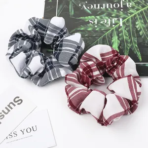 Grosir Pesanan Khusus Musim Semi dan Musim Gugur Garis Lintas Batas Polka Dot Polka Dot Kain Kotak-kotak Scrunchies Rambut