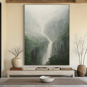 Peinture à l'huile abstraite réaliste de grandes montagnes vertes, neutre et douce, sur toile, faite à la main, pour décoration intérieure - Product Image 2