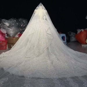 Hz022 Opulent <b>Silver</b> White High Illusion Collar Full Body Baroque Swirl Beaded Cathedral Ball Gown <b>Wedding</b> <b>Dress</b> Jancember - Product Image 2