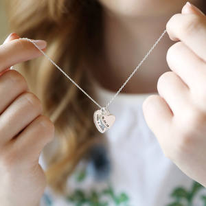 De moda de acero inoxidable grabado joyería en blanco colgante encanto personalizado doble corazón collar de encanto - Product Image 3