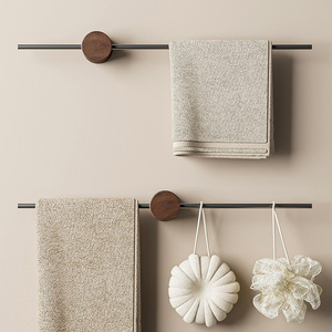 Excellent Walnut Wood Towel Rack 2 Bars Self-Adhesive Wall Mounted Minimalist Bathroom Towel Bar Storage Shelf - Product Image 1