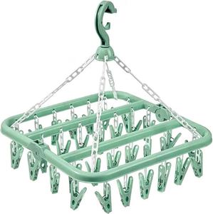 Séchoir à linge pliable à 32 pinces pour vêtements d'enfants et d'adultes, étendoir en plastique coupe-vent pour chaussettes et sous-vêtements, cintre pour vêtements d'enfants - Product Image 1