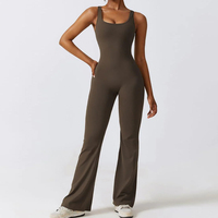 Vêtements de sport avec logo personnalisé vêtements de yoga fitness sans manches entraînement une pièce leggings à jambes larges body femmes combinaisons de yoga