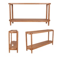 Table console en bois de luxe minimaliste Wabi-Sabi à 2 niveaux avec rangement ouvert et bords arrondis pour entrée, villa, salon, couloir