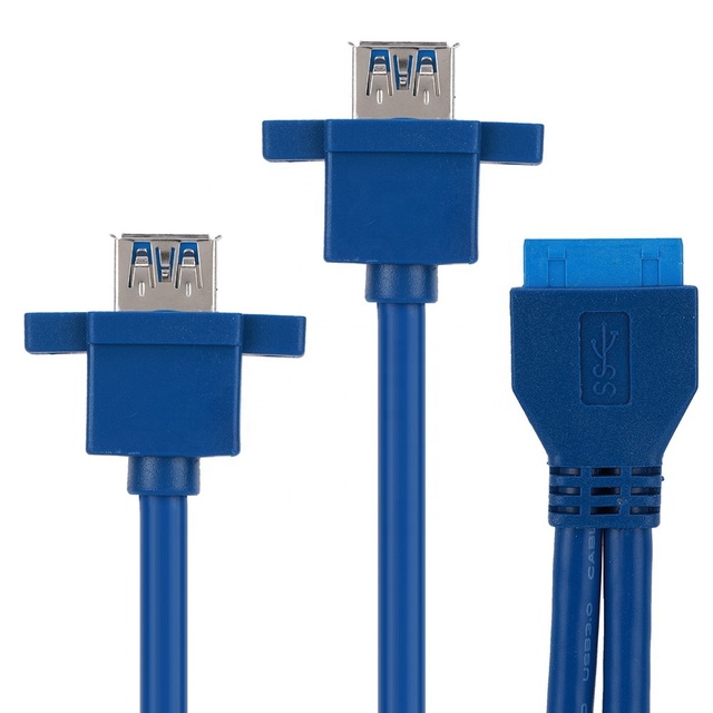 0.3m 0.5m 0.8m Blue Idc 20 Pin to Dual Usb 3.0 Female Extension Cable
