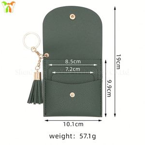 Pu Leather <b>Wallet</b> Mini Coin With Tassel <b>Metal</b> Ring Keychain Thin Clutch Key Bag Fashion Card Holder Purse - Product Image 3
