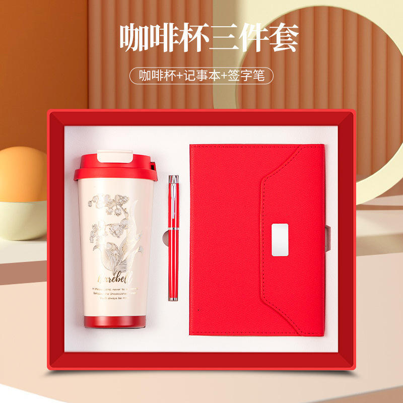 ชุดสมุดโน้ต Lily of the Valley Cup และปากกาลายเซ็น [ชุดสามชิ้นสีแดง]