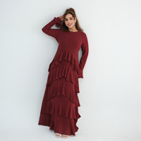 Nouvelle arrivée : vêtements islamiques Abaya pour femmes, robe musulmane avec manches longues à double couche et ourlet à volants, vêtements pour femmes